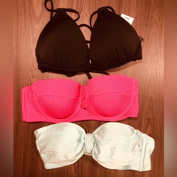 Other - 3-Pack Women’s Bikini Tops — Black, Hot Pink & Mint Green